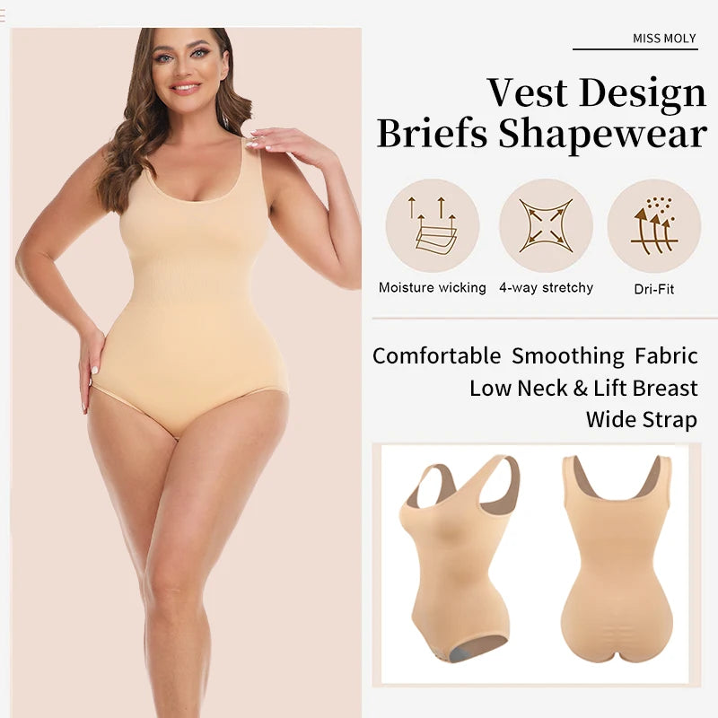 Bodysuit Women Shapewear Tummy Control Butt Lifter Body Shaper Smooth Invisible Under Dress Slimming Underwear Low Neck Jumpsuit