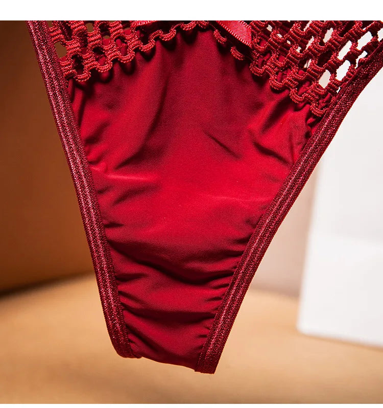 Women's Lace Underwear Thin Drawstring Cross Hollow Sexy High Elastic Mid-Waist Sexy Panties Women Erotiic Underwear Woman