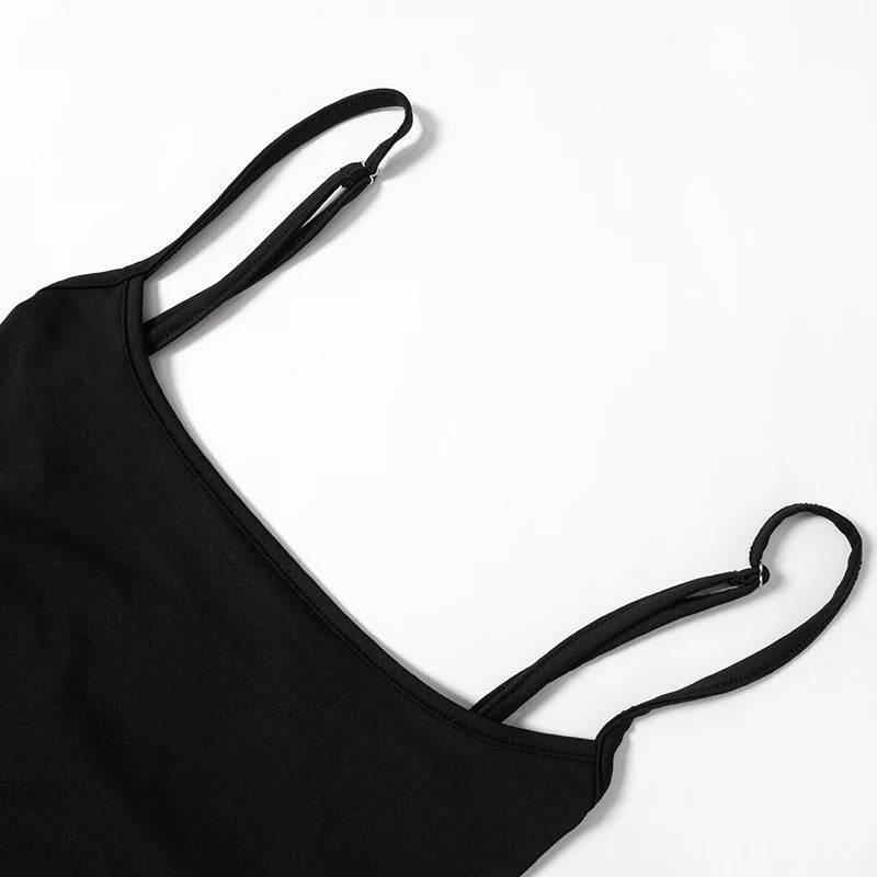 Criss Cross Backless Sexy Body Woman High Cut Thong Bodysuit Black Spaghetti Strap Cami Tops Summer One Piece Night Club Outfit