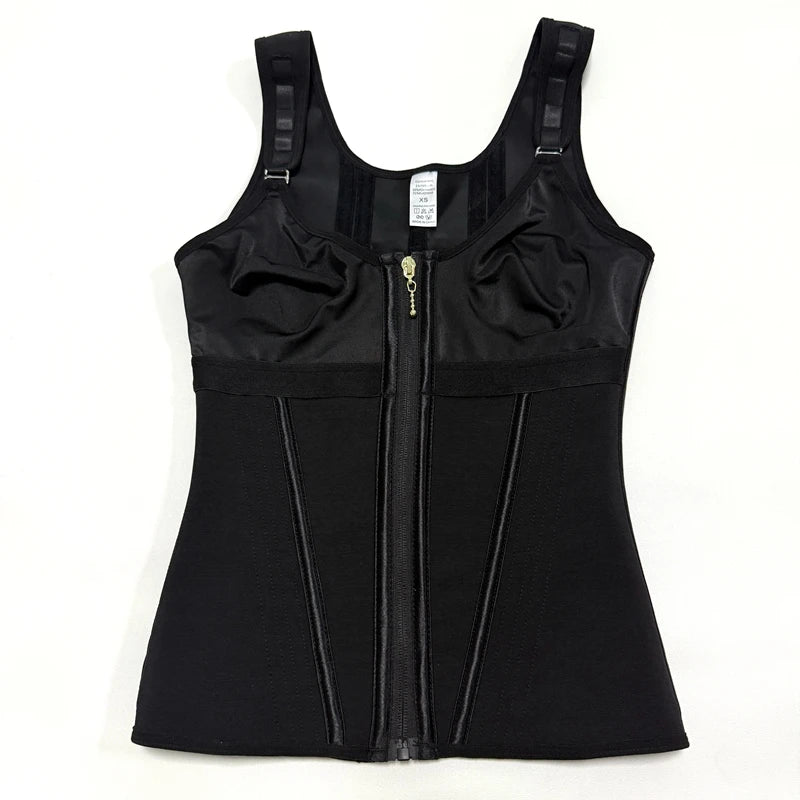 Shapewear Women Colombian Fajas Waist Trainer Tummy Control Vest Body Shaper 17 Steel Bones 3-Row Hooks Zipper Adjustable Strap
