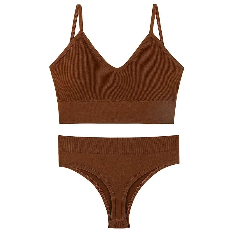 Women Underwear Set Wireless Lingerie Panties Bra Sexy G-String Seamless Tank Crop Top Brassiere New