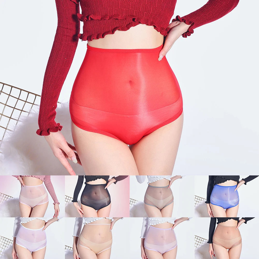 Women Oil Shiny Glossy Sexy Underwear Woman Sheer See Through See Through Sheer Underpant Knickers High Waist Sexy Soft Briefs