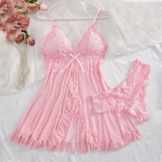 A Set Of Woman Underwear Nightgown Thong Sets Plus Size Suspender Lace Lingerie Sexy Accessories Erotic Bra Nightdress lencería