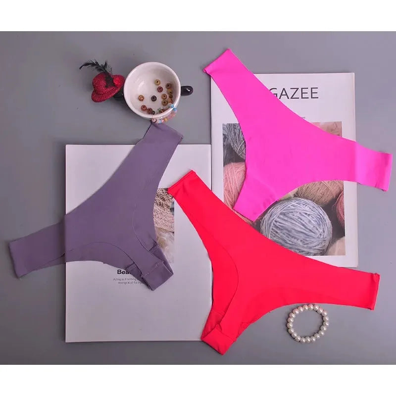 3PCS  Panties Women Ice Silk Underwear Low Waist V-Waist Briefs Cotton Crotch Breathable Quick-Drying Sports Underwear