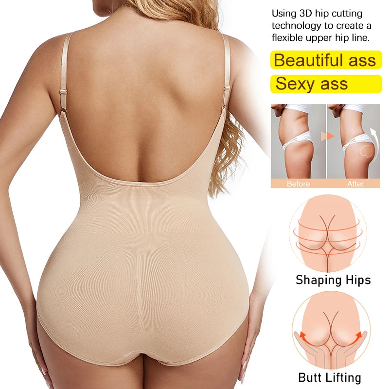 Low Back Bodysuits Shapewear for Women Open Crotch Body Shaper Seamless Tummy Control Push Up Corset Tank Top Backless Underwear