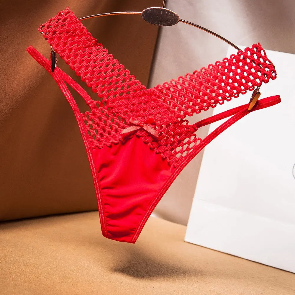 Women's Lace Underwear Thin Drawstring Cross Hollow Sexy High Elastic Mid-Waist Sexy Panties Women Erotiic Underwear Woman